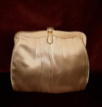 VintageSatin Evening Bag Saks Fifth Avenue Gold Rhinestone Champagne - £23.34 GBP