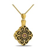 Detailed Red Crystal Gold Pendant/Necklace Funeral Cremation Urn - $99.99