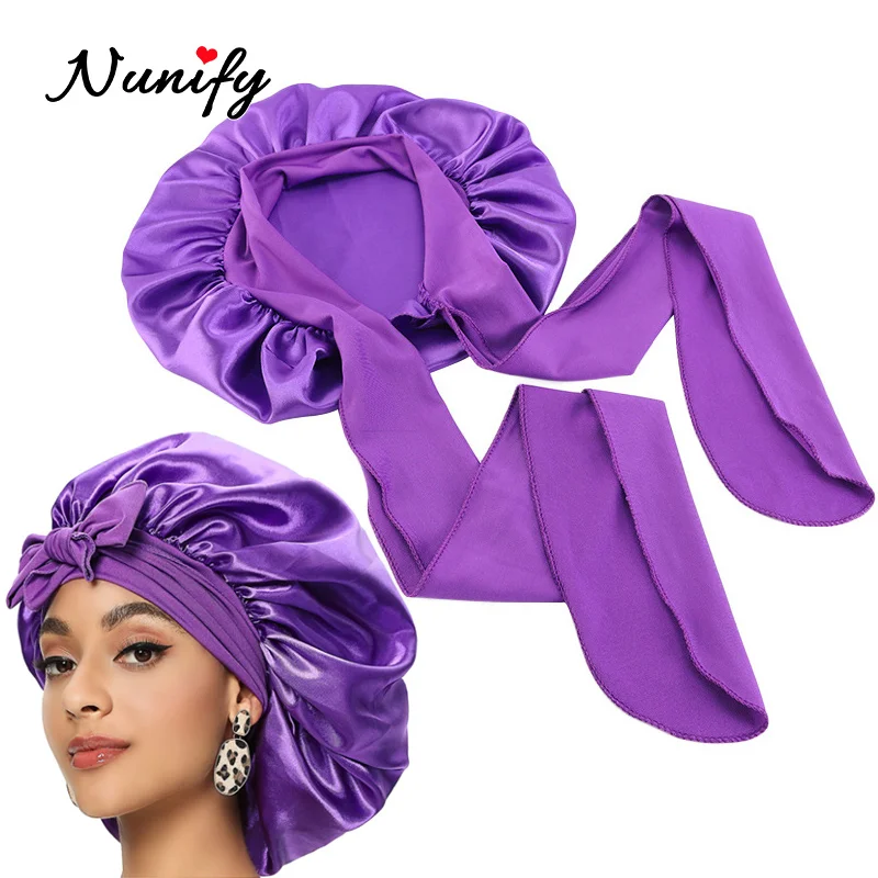 6 Color Available Silk Bonnet For Curly Hair Large Satin Bonnet With Tie Band - £7.12 GBP
