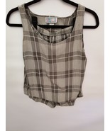 Created by Stella Casual Wear women small green white plaid blouse short... - $20.53