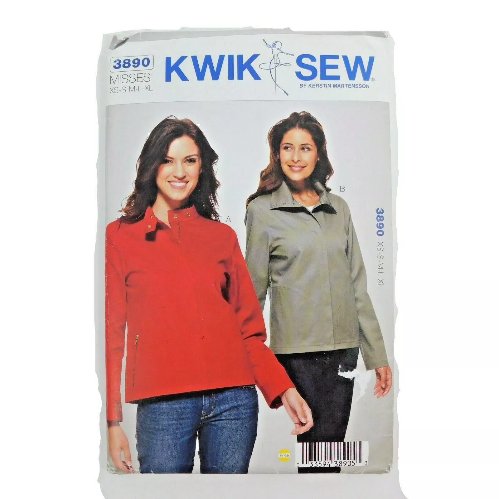 XS-XL Uncut Sewing Pattern Vintage Kwik Sew 3890 zip front jackets - £5.51 GBP