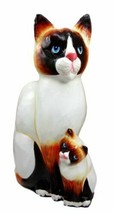 Balinese Wood Handicrafts Adorable Blue Eyed Feline Cat &amp; Kitten Family Figurine - £33.56 GBP