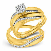 10k Yellow Gold His Her Round Diamond Matching Bridal Wedding Ring Band Set - £469.16 GBP