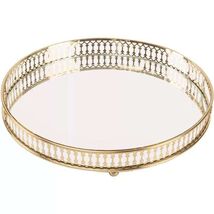 Anyhouz 25cm Gold Round Glass Mirror Base Metal Vanity Food Serving Orga... - $89.90