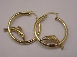 Estate Vintage 14k Yellow Gold Dolphins Earrings , 1950s - £427.05 GBP