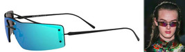 $390 Prada Shield Sunglasses Blue Mirror Rectangular Black Frame Lightwe... - $159.39
