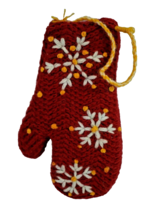 Handmade Knit Red Mitten with Snowflakes Christmas Tree Ornament (4.5 in) - £13.03 GBP