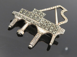 925 Sterling Silver - Vintage Marcasite Grand Piano Motif Brooch Pin - BP3105 - £27.70 GBP