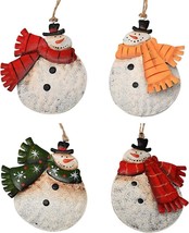 Christmas Hanging Ornament Metal Snowman Decor Set of 4, 4X3.5 Inch Rustic Chris - £13.52 GBP