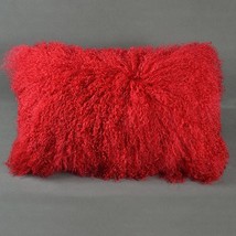 Tibetan lamb fur pillow Cover Mongolian lamb fur pillow -  Red -12&quot;x 20&quot;  - $70.00+