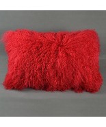 Tibetan lamb fur pillow Cover Mongolian lamb fur pillow -  Red -12&quot;x 20&quot;  - $95.55 CAD+