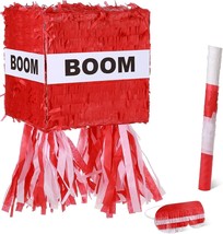 Small Red Boom Pinata w/ Blindfold &amp; Stick Small Cube Shape Pinata 7&quot;x7&quot;x7&quot; - £18.07 GBP