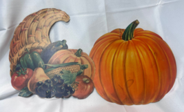 Vtg Die Cut Dennison One Sided Thanksgiving Fall Pumpkin &amp; Cornucopia Decoration - £23.49 GBP