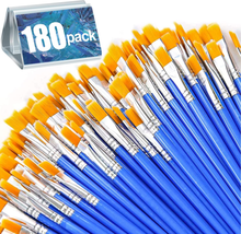 AROIC 180Pcs Flat Paint Brushes Set, Small Brushes Bulk Nylon Hair for K... - $22.51