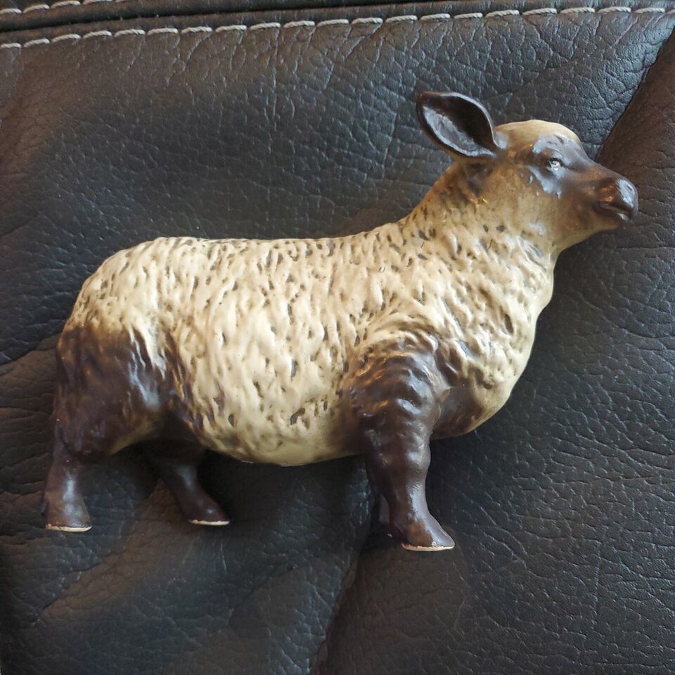 Vintage Lefton SHEEP FIGURINE  Beige Brown 6 Inches Matte Finish TV908 - £30.46 GBP