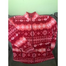 Woman Talbot Red Snowflake Sweater Jacket Cardigan Zipper Pockets size L - $19.35