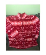 Woman Talbot Red Snowflake Sweater Jacket Cardigan Zipper Pockets size L - $19.35