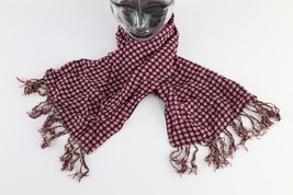 Vintage 40s 50s Rockabilly Geometric Silk Fringed Tassel Scarf Wrap Purple USA - £47.44 GBP