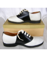 VINT. LEATHER SADDLE SHOES IN COOL RETRO BLACK/WHITE OXFORD STYLE LACE-U... - $38.61