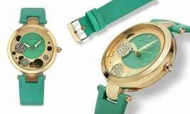 NEW Jeanneret 1431-GNYG Women&#39;s Austen Austrian Crystal Green Leather Gold Watch - £18.24 GBP