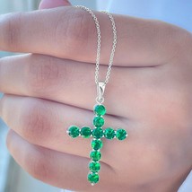3 CT Round Simuated Emerald Cross Pendant Necklace for Women Sterling Silver - £66.16 GBP