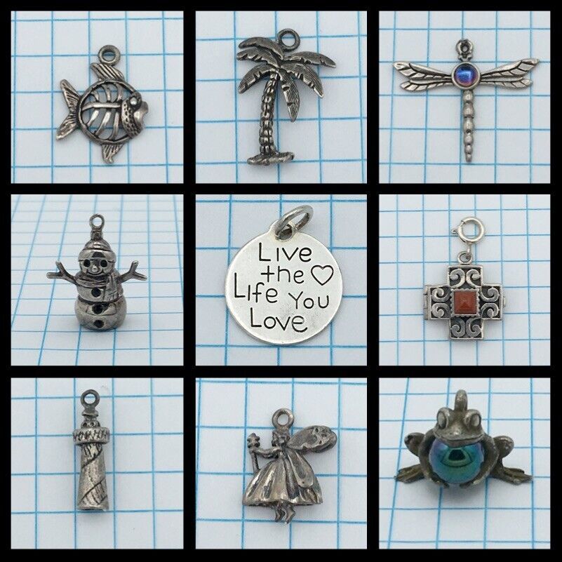Primary image for STERLING charm pendant - YOU CHOOSE - 925 silver beach insect animal dance cross
