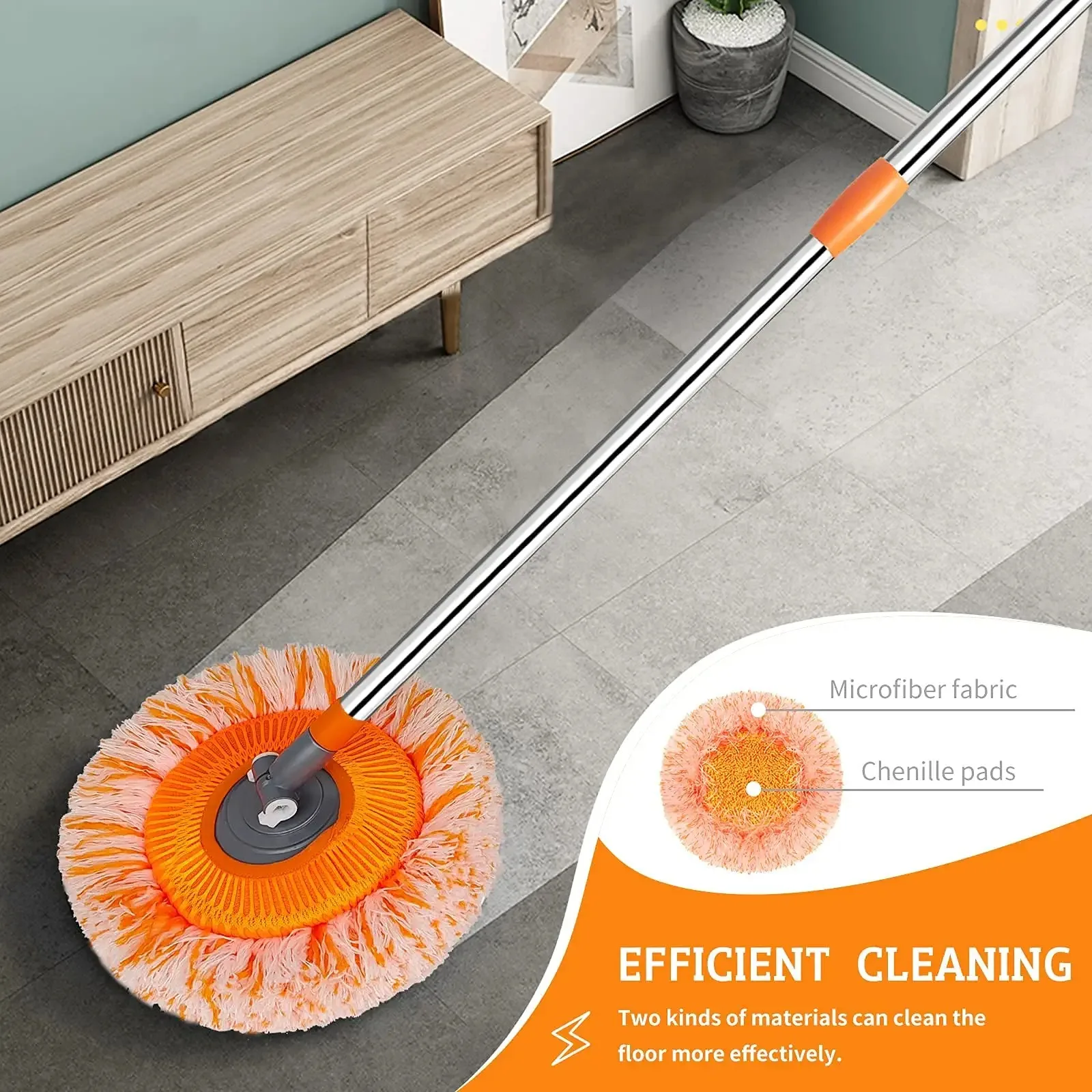House Home Dust Mop Wet &amp; Dry Floor Cleaning Microfiber Height Rotating Washable - £41.68 GBP