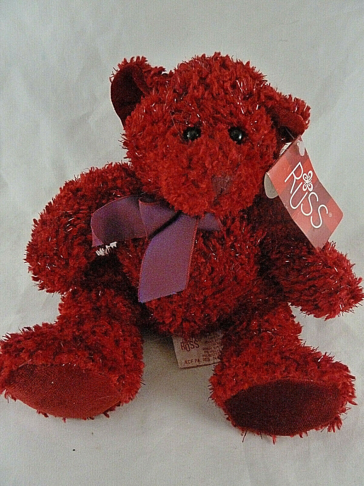 Russ Berrie 9" Sizzles Teddy Bear Retired Mint with tag Sparkling cranberry fur - £12.39 GBP