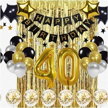 Golden Milestone Celebration Kit: Elegant Black &amp; Gold 40th Birthday Décor Set w - £27.48 GBP