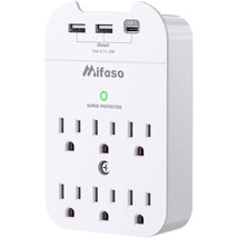 Outlet Extender - Wall Surge Protector With 6 Outlets 3 Usb (1 Usb C, 2 Usb A),  - £20.53 GBP