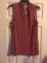 Michael Kors Sleeveless Shirt Black and Coral Red Ruffle Neck Size LARGE... - $82.00