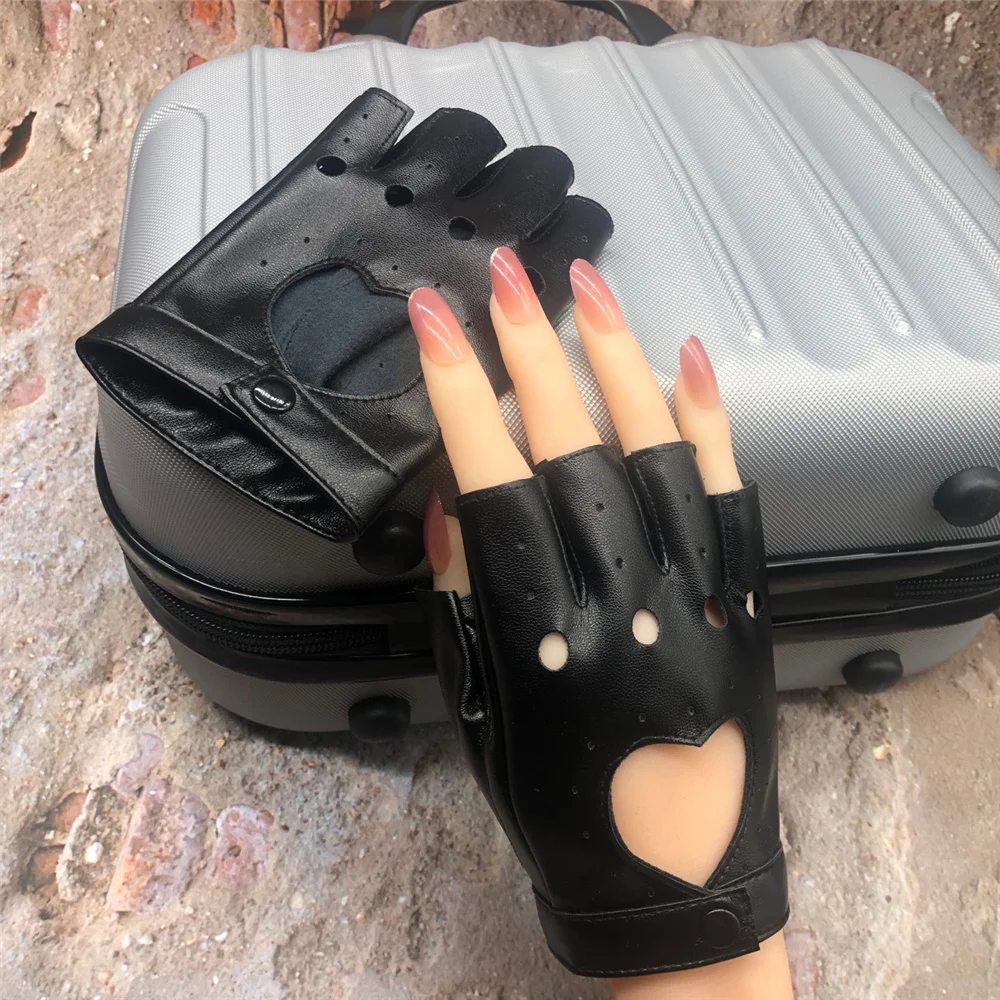 Punk Fashion Women Leather Gloves For Motorcyclist Fingerless Mittens Dance Car - £10.31 GBP