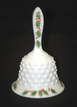 Old Vintage Fenton Hobnail Bell Connie Ash Milk Glass w Red Berries Green Holly - £23.29 GBP