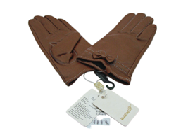 NEW Womens Fashion Driving Winter Gloves Camel Brown Leather Bows Lined Sz Small - £20.69 GBP