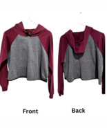 Cropped Hoodie Raglan Long Sleeve Adult Women&#39;s XL Burgundy &amp; Gray Top - $24.74