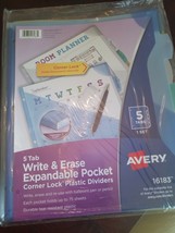 5 Tab Write &amp; Erase Expandable Pocket Corner Lock Plastic Dividers - £14.72 GBP