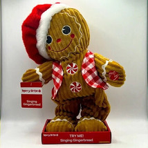 Merry Brite 13” Animated Singing Gingerbread in Santa Hat and Red Plaid Vest - £38.25 GBP