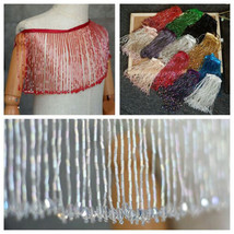 Beads Fringe Cloth Wedding Trim Fabric Latin Dance 6.2&quot; Width 1/2 Yard Decor - £13.42 GBP