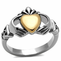 Two Tone Claddagh Ring Gold Plated Stainless Steel TK316 - £11.99 GBP