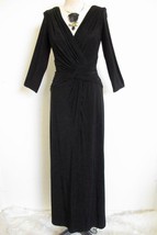 Tadashi Shoji Twist Front Jersey V Neck Gown S Ruched  Long Evening Dress Black - £55.29 GBP