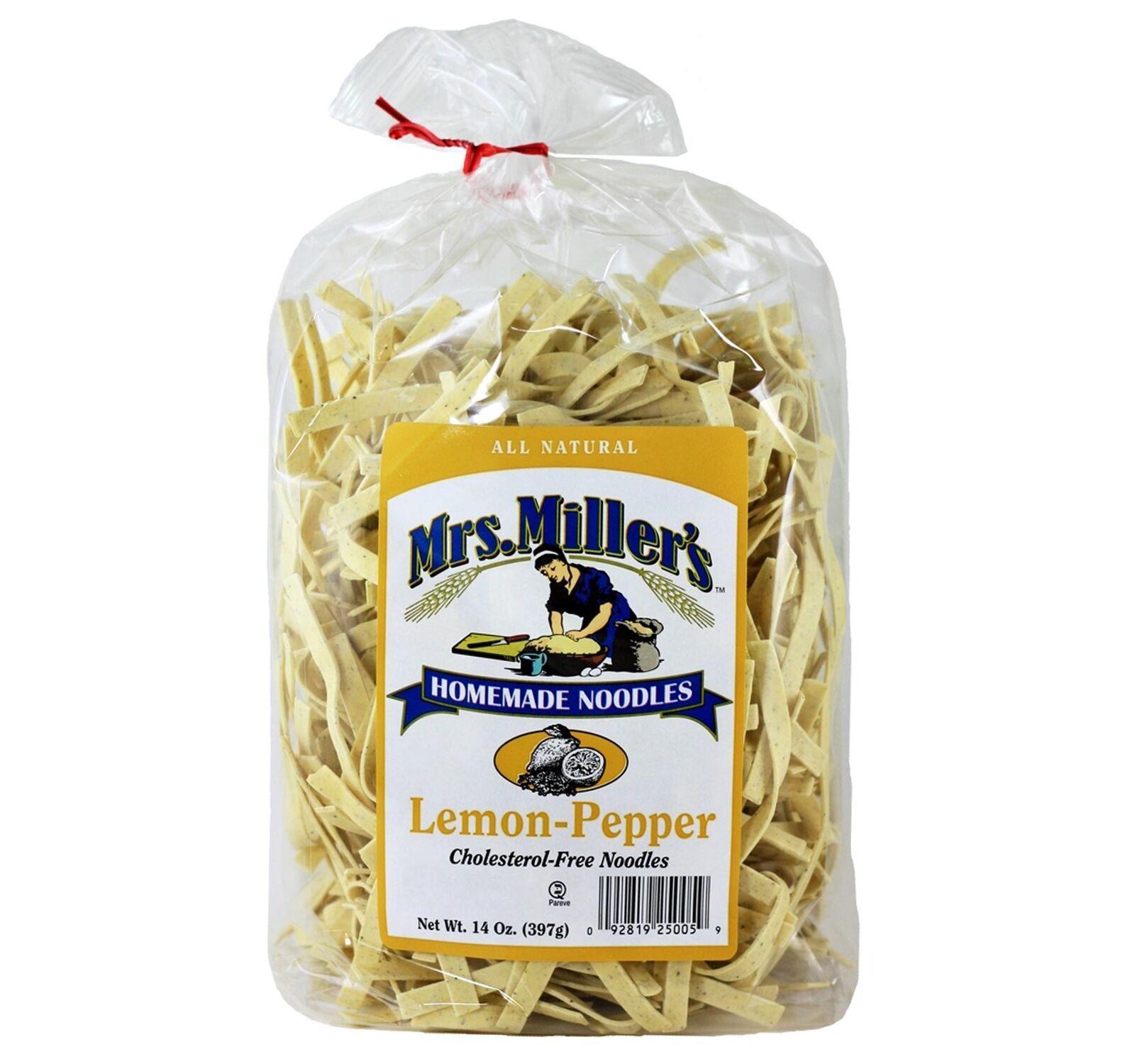 Primary image for Mrs. Miller's Homemade Lemon-Pepper Noodles 14 oz. Bag (2 Bags)