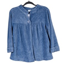 Go Softly Bed Jacket M Womens Blue Plush Cardigan Sweater Coat Cozy - £20.46 GBP