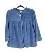 Go Softly Bed Jacket M Womens Blue Plush Cardigan Sweater Coat Cozy - £20.51 GBP