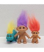 Vintage Trolls Set Of 3 - Green Dinosaur Yellow Hair, Purple Hair &amp; Oran... - $26.75 CAD