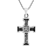 Faith Icon Cross Mother of Pearl Inlay Filigree Swirls Sterling Silver Necklace - £15.17 GBP