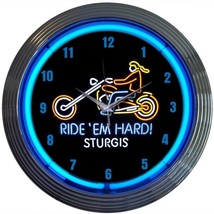 Motorcycle Ride Em Hard Sturgis 15&quot; Wall Décor Neon Clock 8MOTOR - £64.49 GBP