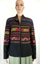 Coldwater Creek Black Denim Artsy Ribbon Embellished Blazer Jacket Women Size 12 - £39.90 GBP