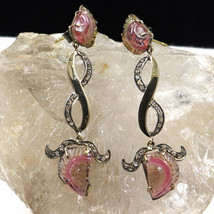 Bi Color Tourmaline 53ct Natural Diamond Victorian Earring 18k Gold 925 ... - $487.82 CAD
