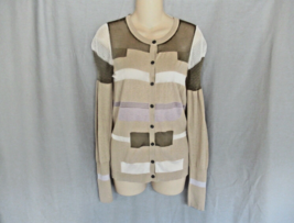 Simply Vera Vera Wang sweater cardigan mesh inserts XS beige brown color block - £8.43 GBP