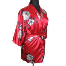 Escalier Women&#39;s Red Satin Floral Kimono Sleeve Belted Robe Size M - $14.99